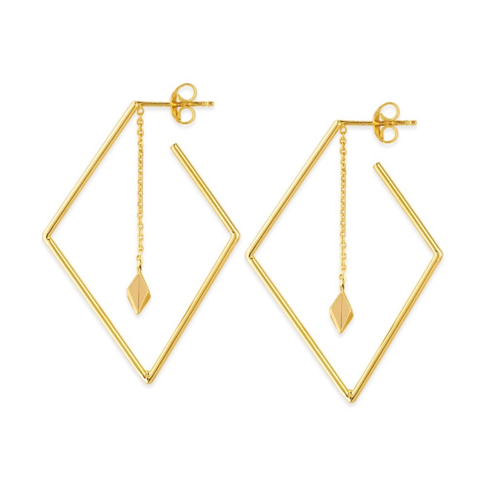 14K Yellow Gold Open Diamond Shaped Hoop w Chain